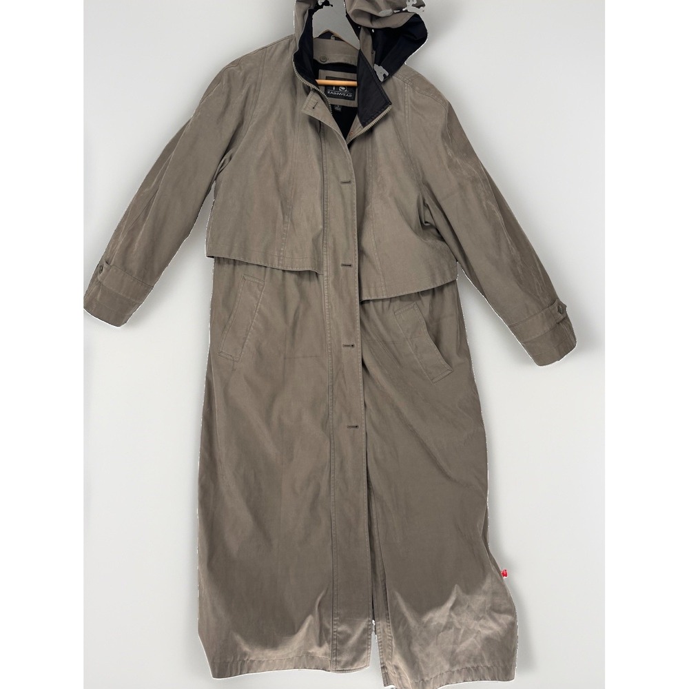 FS Rain Wear Women's 18 Taupe Trench Coat Detachable Hood Button Full Zip Lined